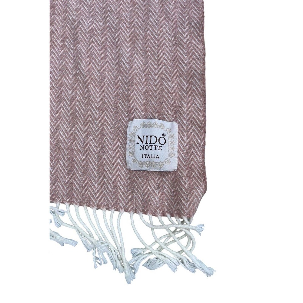 Nido Notte Made In Italy Throw Blanket 56x49 Pink Cream Chevron Stripes Fringed